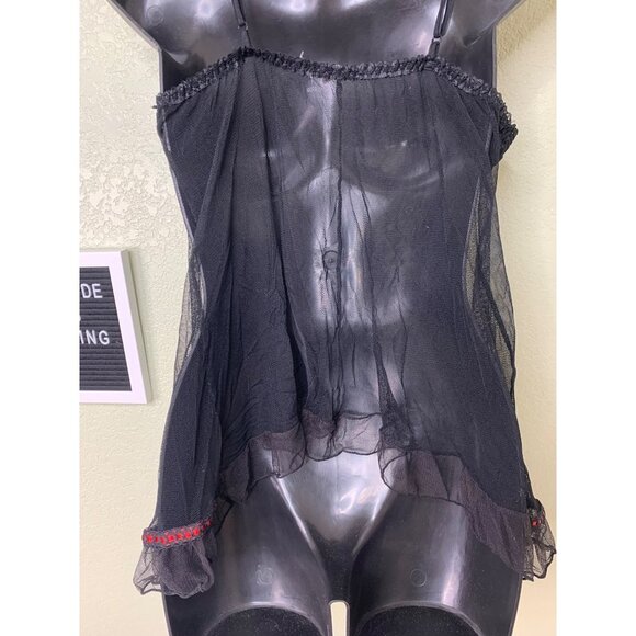 Black Lace Open Front Mesh Lingerie Top Size Extra Large - Picture 5 of 8